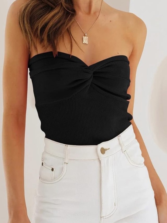 Tops - NWT! 😎 Strapless Knit Twist Front Tube Top BLACK